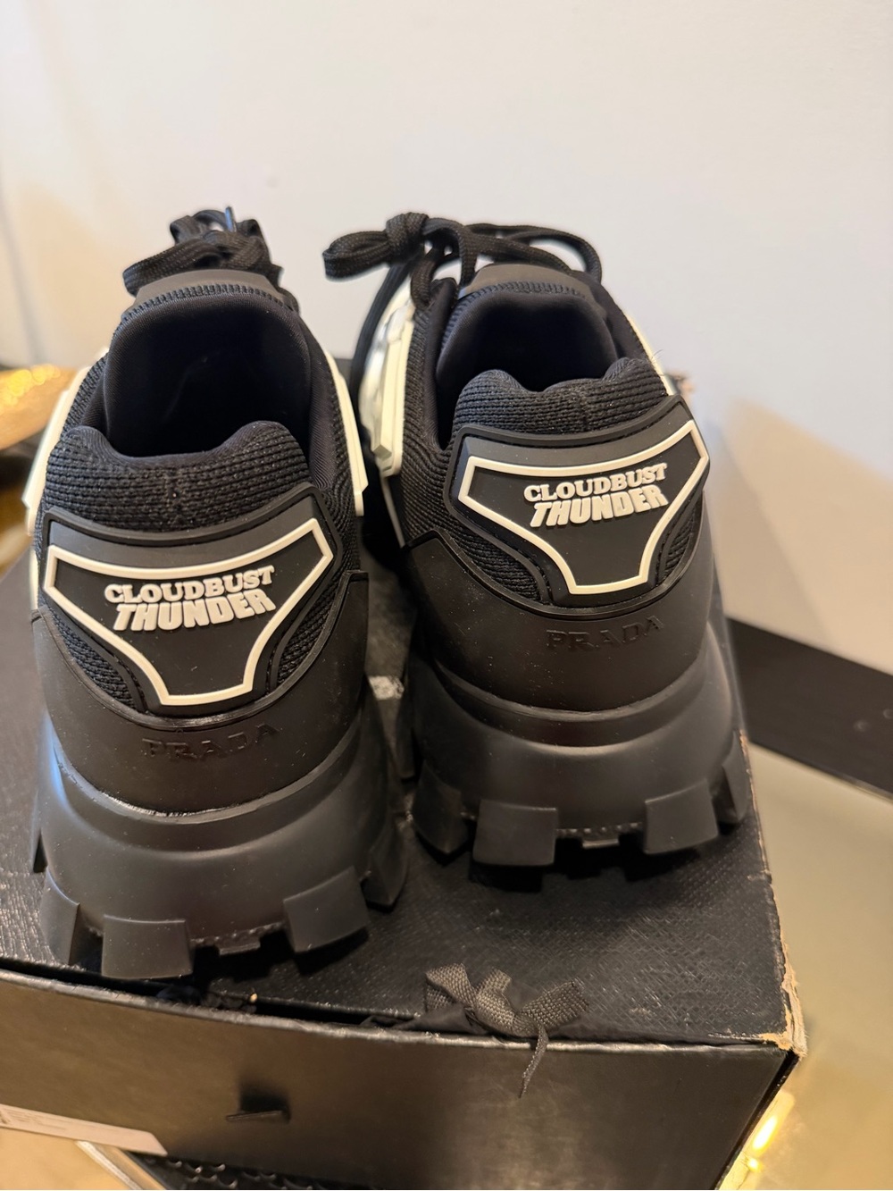 Prada  Cloudbust. Mens 9.5 Black and White Chunky Leather & Mesh Sneakers - Picture 3 of 5